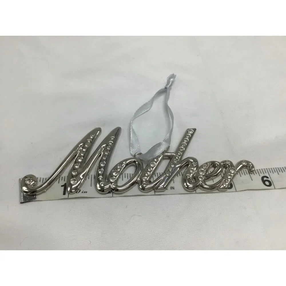 Mother Ornament Silver Tone Rhinestones 6 Inches Ribbon Hanger Holiday Gift Idea